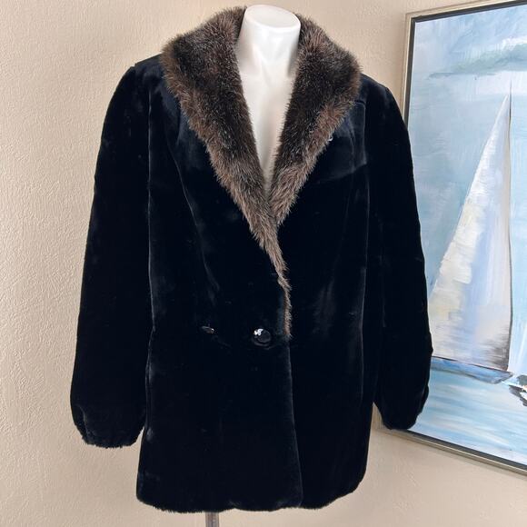 Vintage Hillmoor New York Coat  Black Faux Fur Made in U.S.A. Union Made size XL - Picture 1 of 8